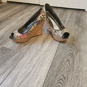 Floral Wedge Peep Toe Shoes